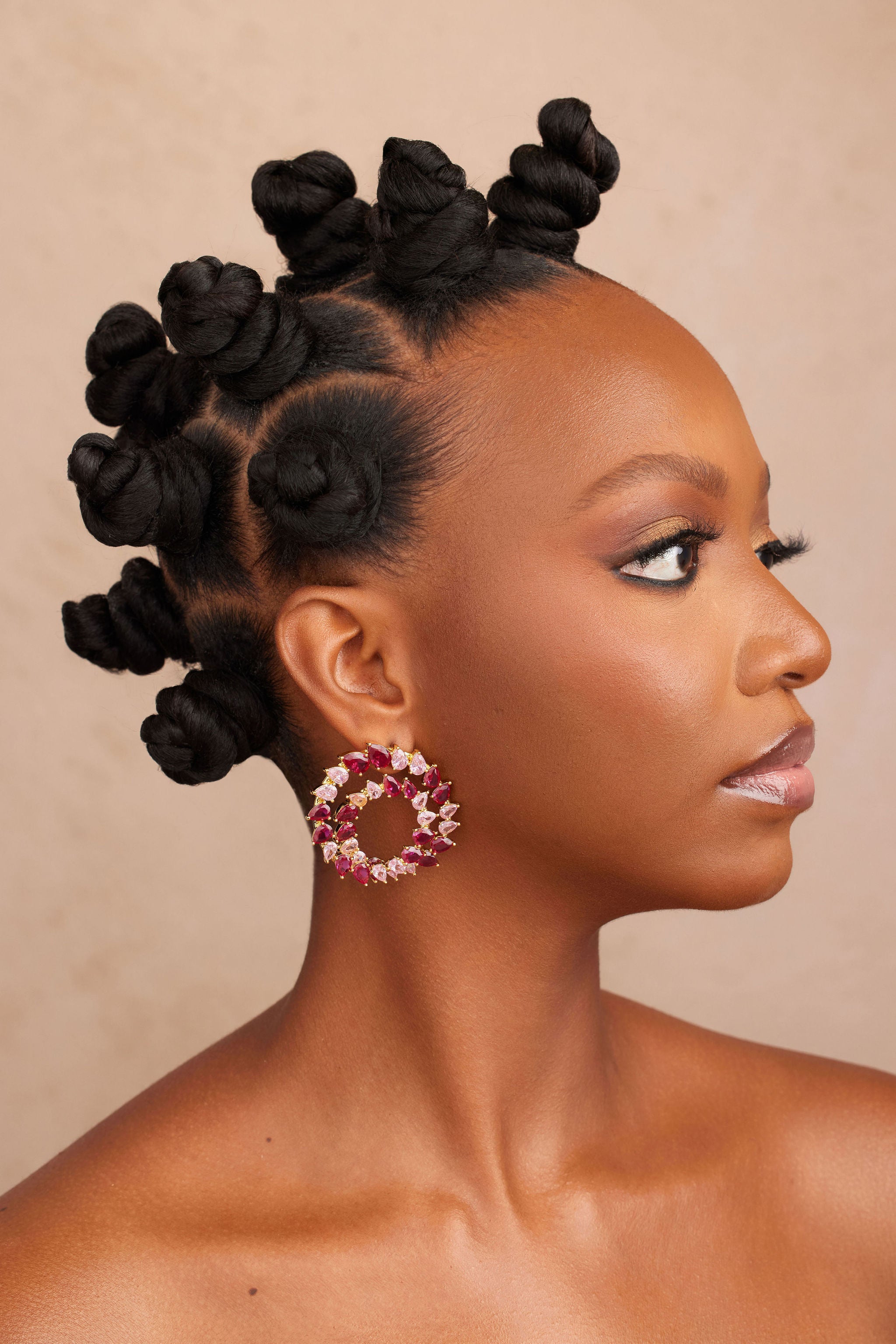 ZIZA pink crystal gold earrings large side view