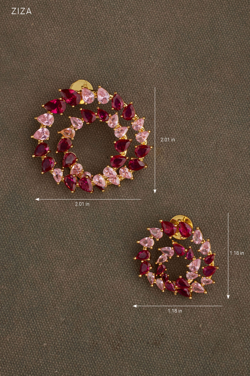 ZIZA pink crystal gold earrings size comparison