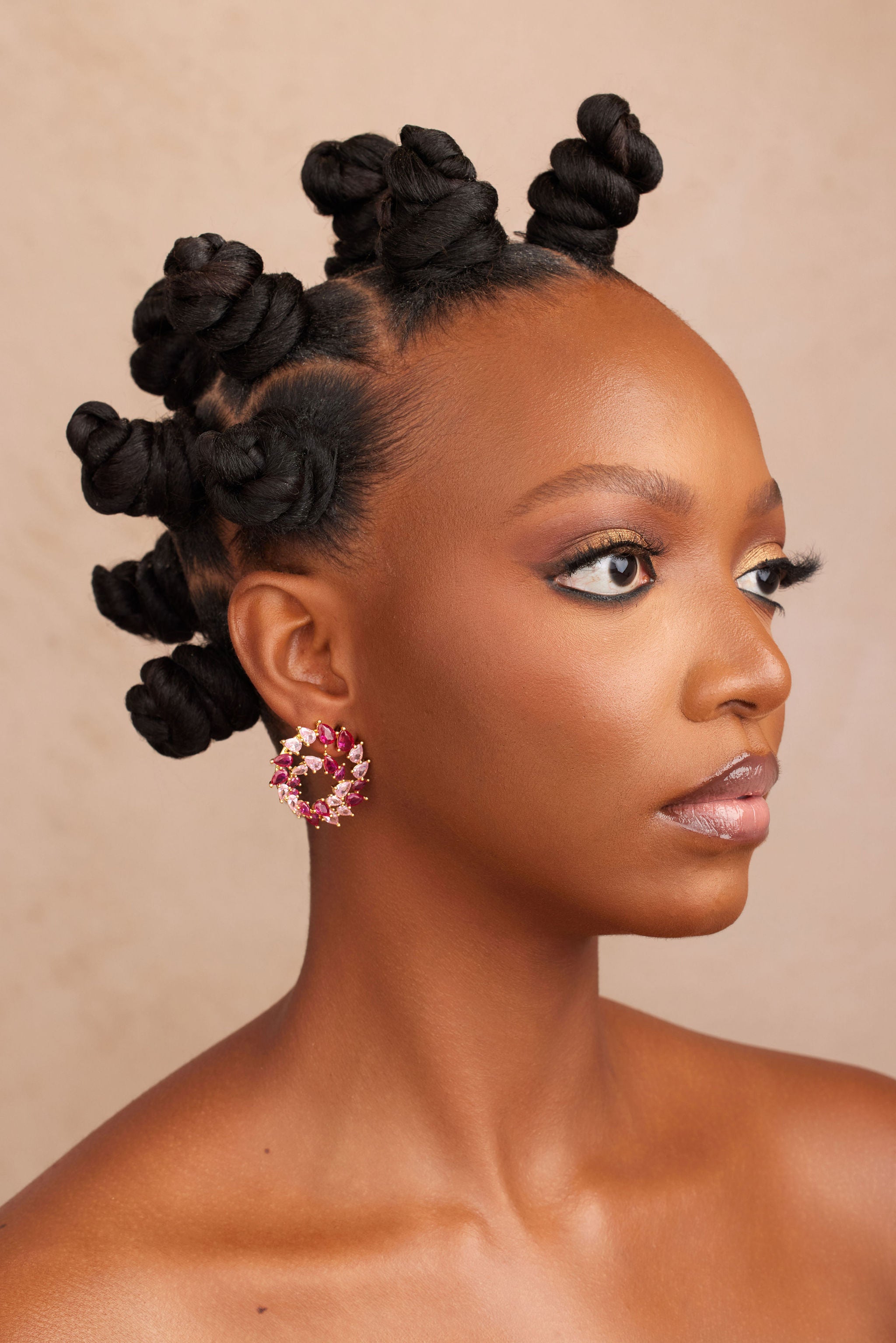 ZIZA pink crystal gold earrings small side view