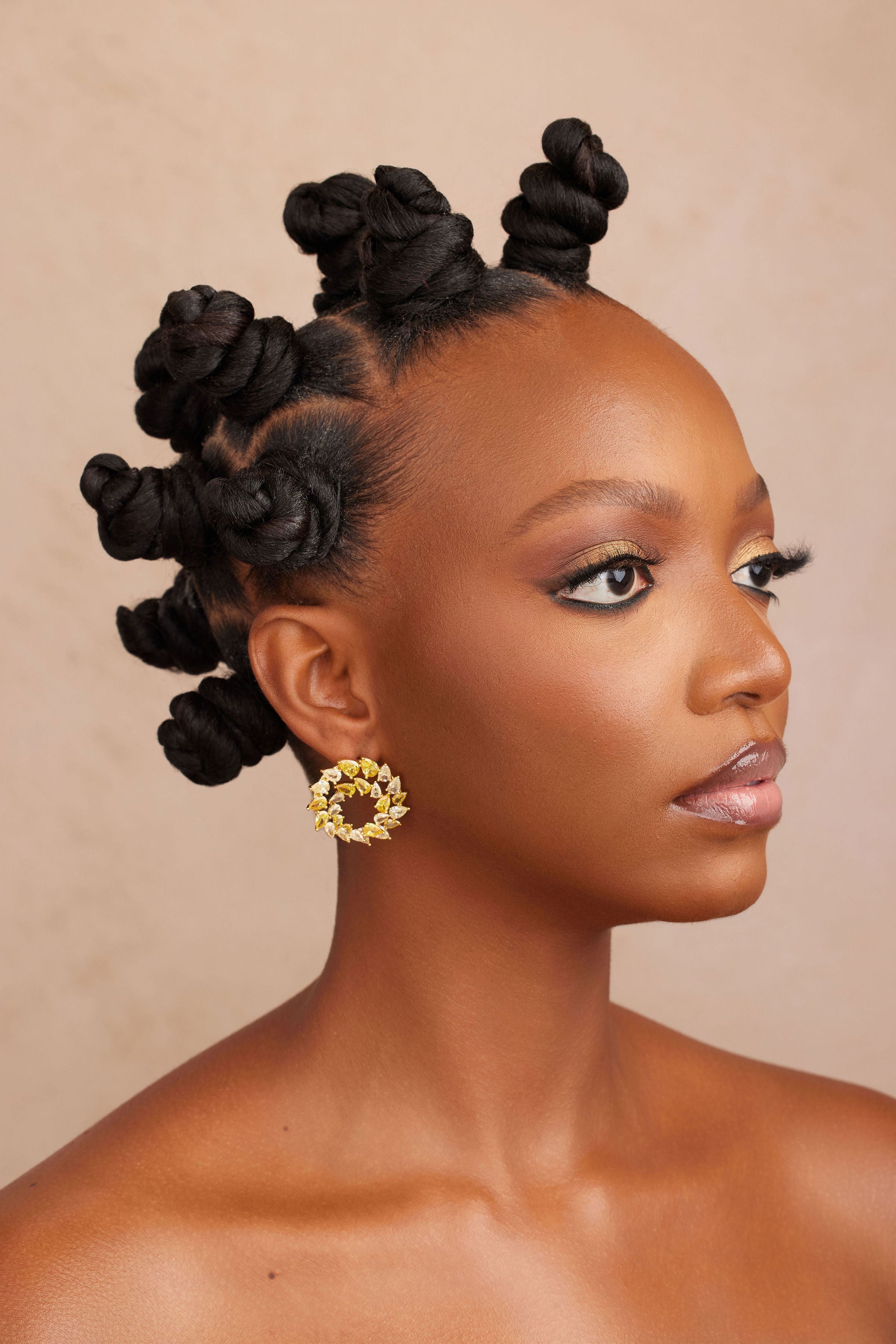 ZIZA yellow crystal gold earrings small side view